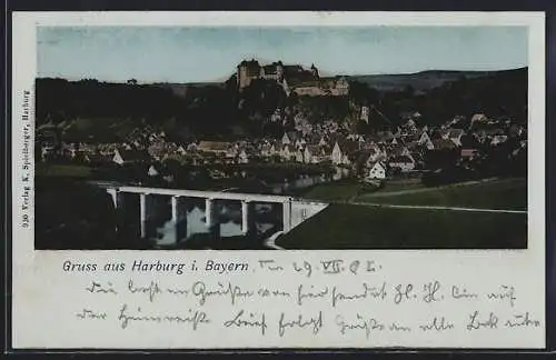 AK Harburg i. Bayern, Ortsansicht mit Festung und Brücke
