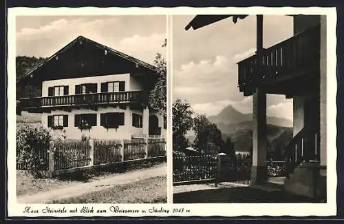 AK Weissensee / Allgäu, Pension Haus Steinrösle mit Blick zum Säuling