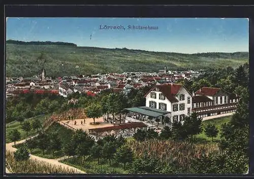 AK Lörrach, Gasthaus Schützenhaus aus der Vogelschau