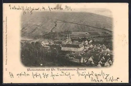 AK Gerlachsheim, Ortsansicht mit Gr. Taubstummen-Anstalt