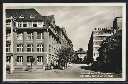AK Schwenningen a. N., Kienzle Uhren und Postamt mit Strassenpartie