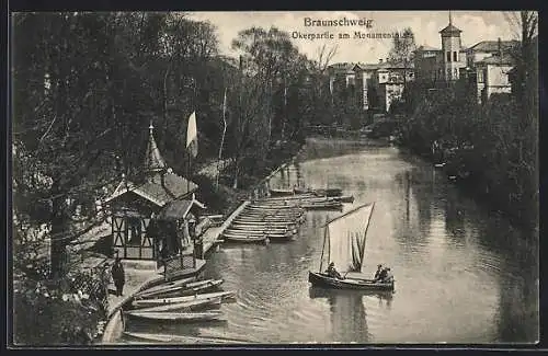 AK Braunschweig, Okerpartie am Monumentplatz mit Segelbooten