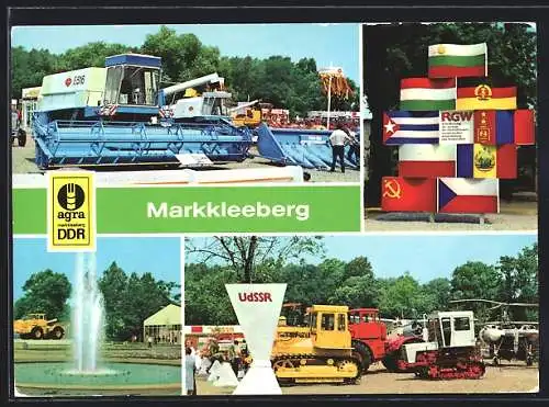 AK Markkleeberg, Landwirtschaftsausstellung der DDR, Ausstellungsgelände, Brunnen, Traktoren