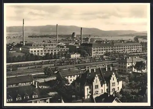 AK Singen / Hohentwiel, Maggi-Werke, Hauptgebäude, Siedlung, Schornsteine