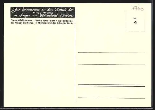 AK Singen / Hohentwiel, Maggi-Werke, Hauptgebäude, Siedlung, Schornsteine