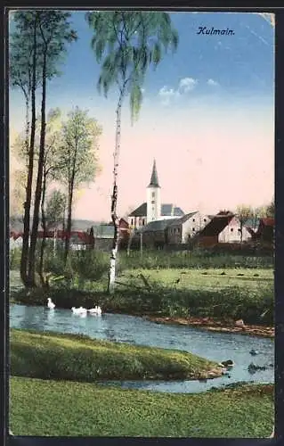 AK Kulmain, Ortsblick mit Flusspartie