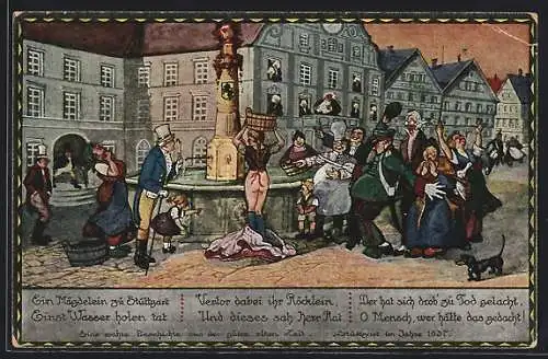 Künstler-AK Stuttgart, Märchen über ein Mädchen, dass seinen Rock verliert von 1837