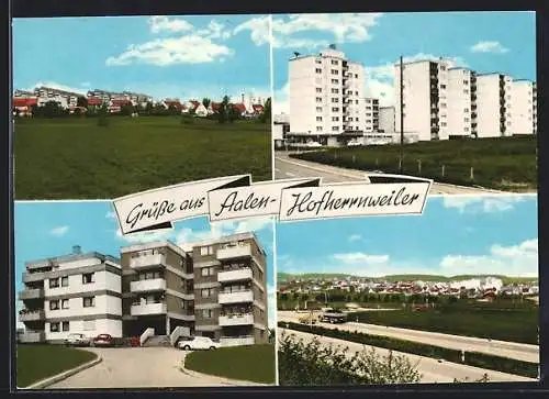 AK Aalen-Hofherrnweiler, Wohnhaus, Hochhäuser, Strassenpartie