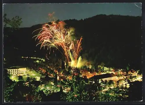 AK Bad Liebenzell im Schwarzwald, Lichterfest im Kurpark, Feuerwerk bei Nacht