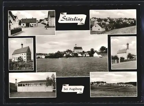 AK Stätzling bei Augsburg, Strassenpartie, Kirche, Ortsansicht