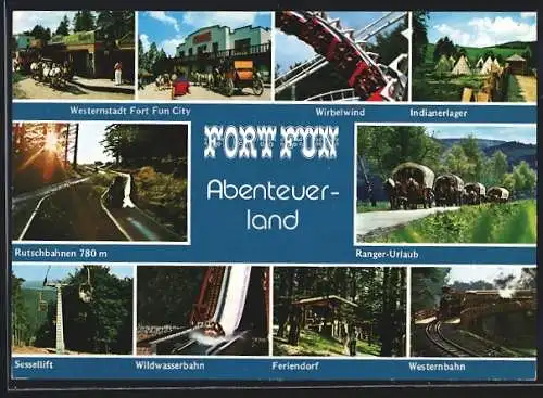 AK Bestwig-Wasserfall /Sauerland, Fort Fun Abenteuerland, Achterbahn, Westernstadt, Westernbahn