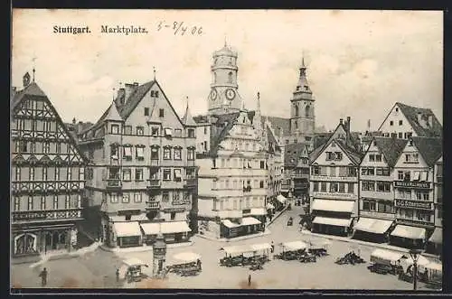 AK Stuttgart, Marktplatz mit Marktständen