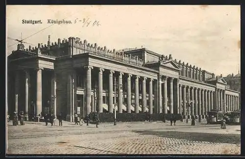 AK Stuttgart, Königsbau mit Strassenbahnen