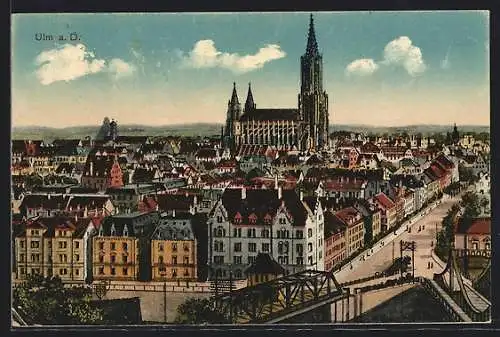 AK Ulm / Donau, Blick über die Dächer der Stadt mit dem Münster