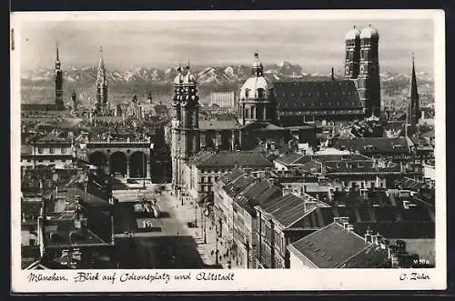 AK München, Blick auf Odeonsplatz und Altstadt