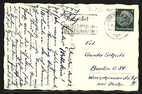 AK Dresden, Nächtliche Stadt im Flutlicht