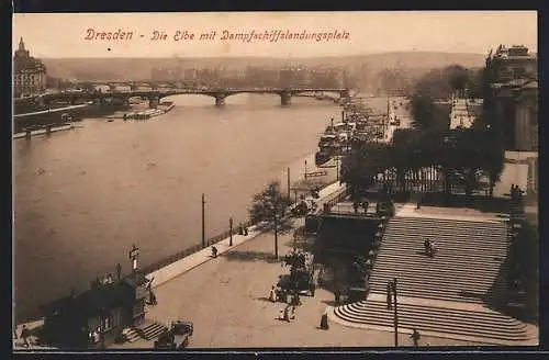 AK Dresden, Die Elbe mit Dampfschifflandungsplatz