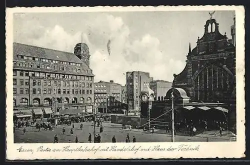 AK Essen, Partie am Hauptbahnhof mit Hotel Handelshof und Haus der Technik