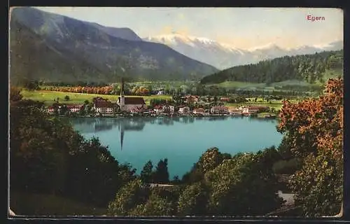 AK Egern, Ortsansicht mit See und Bergpanorama