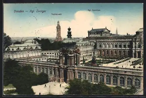 AK Dresden, Kgl. Zwinger mit Fernheizwerk und Kgl. Opernhaus
