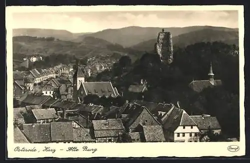 AK Osterode / Harz, Ortsansicht mit alter Burg