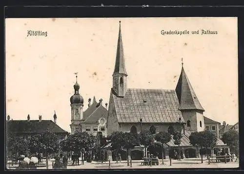AK Altötting, Gnadenkapelle und Rathaus