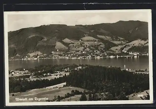 AK Abwinkl am Tegernsee, Ortsansicht mit See und Bergen