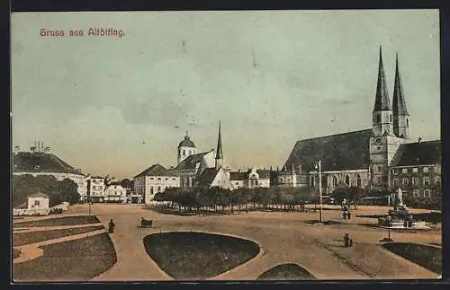 AK Altötting, Kirche und Brunnen