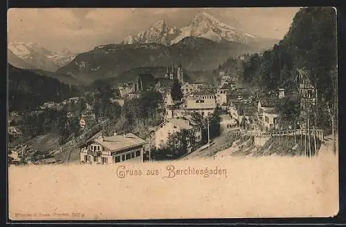 AK Berchtesgaden, Teilansicht mit Bergpanorama