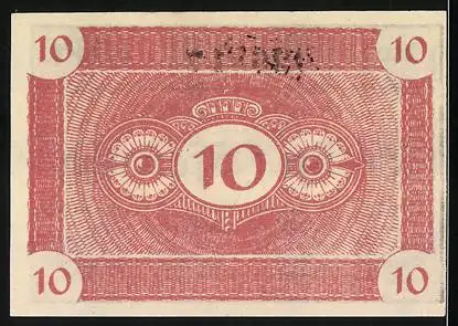 Notgeld Stadtlengsfeld, 1917, Zehn Pfennig, Gutschein der Gemeinde über 10 Pf, rot mit dekorativem Muster