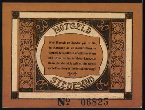 Notgeld Stedesand, 1920, 30 Pfennig, Illustrationen von landwirtschaftlichen Szenen und Gedicht auf der Rückseite