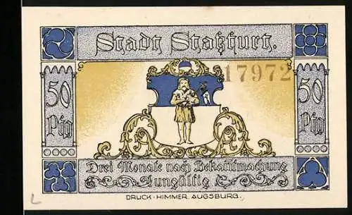 Notgeld Stassfurt, 1921, 50 Pfennig, Stadtwappen und historische Szene mit Otto IV