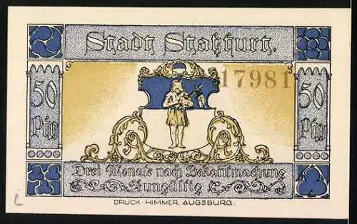 Notgeld Stassfurt 1921, 50 Pfennig, Stadtansicht und historische Figuren