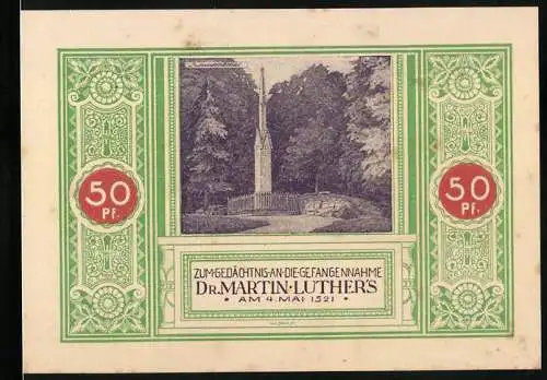 Notgeld Steinbach, 1921, 50 Pf, Zum Gedächtnis an die Gefangennahme Dr. Martin Luthers am 4. Mai 1521, gültig 30 Tage