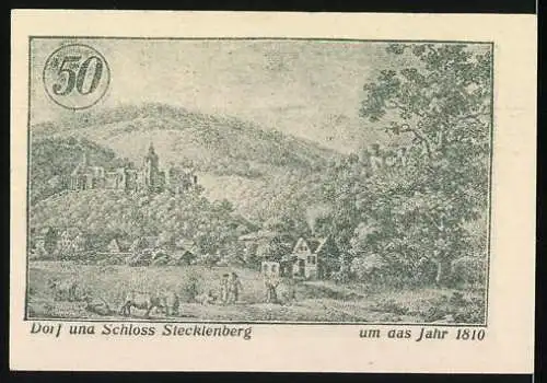 Notgeld Stecklenberg, 1921, 50 Pfennig, Dorf und Schloss Stecklenberg um das Jahr 1810, gültig bis zum Aufruf