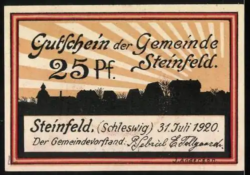 Notgeld Steinfeld 1920, 25 Pf, Gutschein der Gemeinde Steinfeld, Nummer 00717, Gültigkeit bis 30. Juni 1921