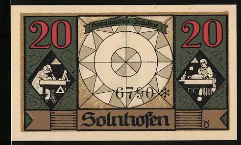 Notgeld Solnhofen, 1921, 20 Pfennig, Bodenplatten-Industrie und Alois Senefelder Erfinder der Lithographie