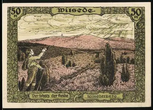 Notgeld Lüneburg, 50 Pfennig, Der Schatz der Heide und Lüneburger Heide, Wilsederberg und Hermanns Löns 1866-1914