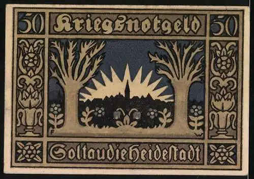 Notgeld Soltau 1918, 50 Pfennig, Löwenmotiv und Landschaftsszene