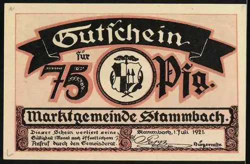 Notgeld Weissenstein bei Stammbach 1921, 75 Pfennig, Vereinshaus und Aussichtsturm Weissenstein