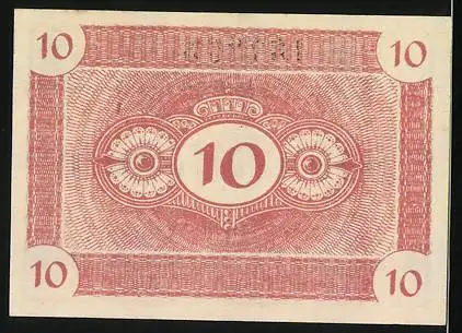 Notgeld Stadtlengsfeld 1917, 10 Pfennig, Gutschein der Gemeinde Stadtlengsfeld über Zehn Pfennig, rot mit Ziermuster