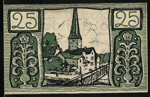 Notgeld Holzminden 1922, 25 Pfennig, Kirche und Stadtbild, grün-weiss