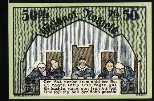 Notgeld Schmölln, 1921, 50 Pfennig, Der Rat tagte von früh bis spät, Stadt Schmölln Ausgabe 1921