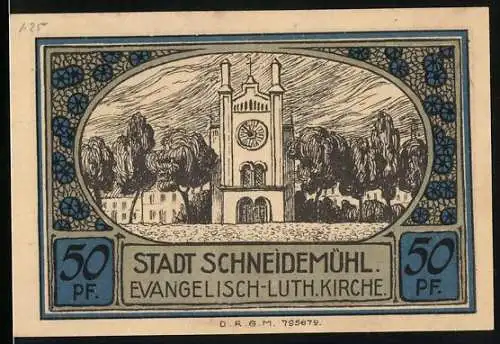 Notgeld Schneidemühl, 50 Pfennig, Evangelisch-Luth. Kirche und Stadtsparkasse, Serie A 00137