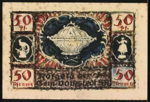 Notgeld Volkstedt 1921, 50 Pfennig, Adler und Zierschale, Nr. 10347, gültig bis auf Widerruf