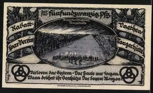 Notgeld Vaethen-Tangerhütte 1921, 25 Pf, Kanone und Truppen beim Manöver