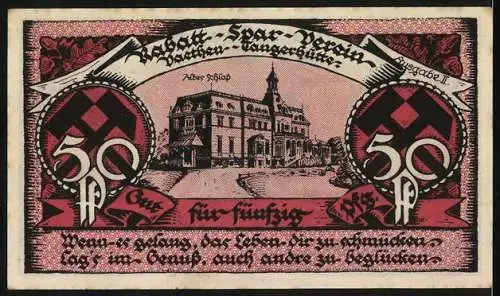 Notgeld Vaethen-Tangerhütte 1921, 50 Pfennig, Rabatt-Spar-Verein mit Schlossansicht und Arbeitsszene