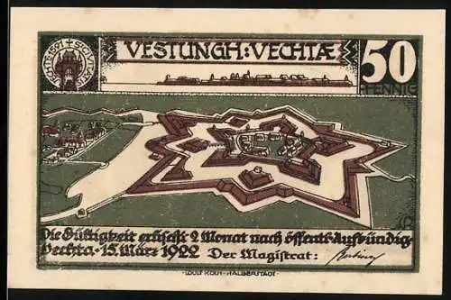 Notgeld Vechta, 1922, 50 Pfennig, Festung Vechta und Gefangene mit Hund