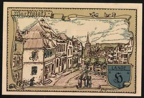 Notgeld Vacha, 1921, 75 Pfennig, Stadtwappen mit Heiliger und Marktplatz-Szene