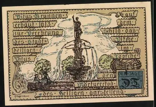 Notgeld Vacha 1921, 75 Pfennig, Stadtwappen und Vitusbrunnen